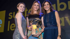 Pictured: Compere Julia Bradbury (right) and the Green Finance Institute's Emma Harvey (left) present the award